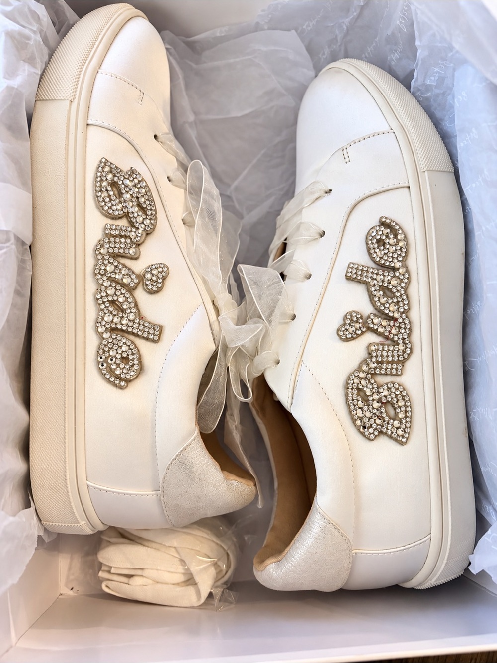 Betsey Johnson Bridal Wedding Pearl-Embellished White Women's Lace-Up Sneakers